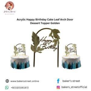 Acrylic Happy Birthday Cake Leaf Arch Door Dessert Topper Golden