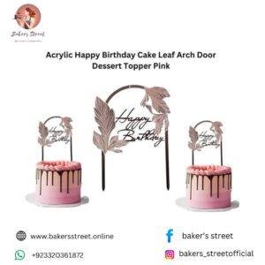 Acrylic Happy Birthday Cake Leaf Arch Door Dessert Topper Pink