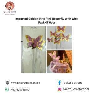 Imported Pink Butterfly With Golden Stripe (Pack Of 6pcs)