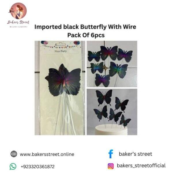 Imported Black Butterfly With Wire Pack Of 6pcs