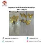 Imported Golden Butterfly With Wire Pack Of 6pcs