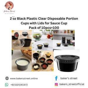 2 oz Black Plastic Disposable Cups with lids For Sauce