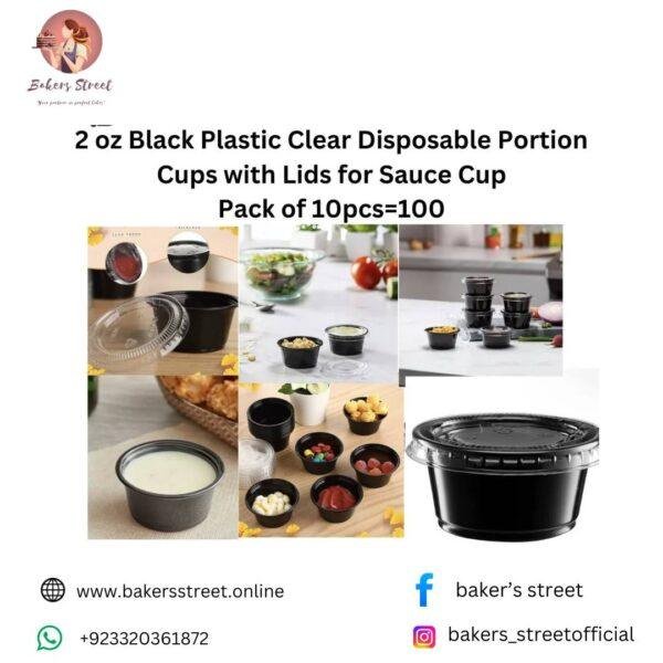 2 oz Black Plastic Disposable Cups with lids For Sauce