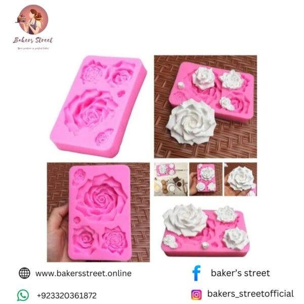 5 Cavity Roses Fondant Silicone Mold